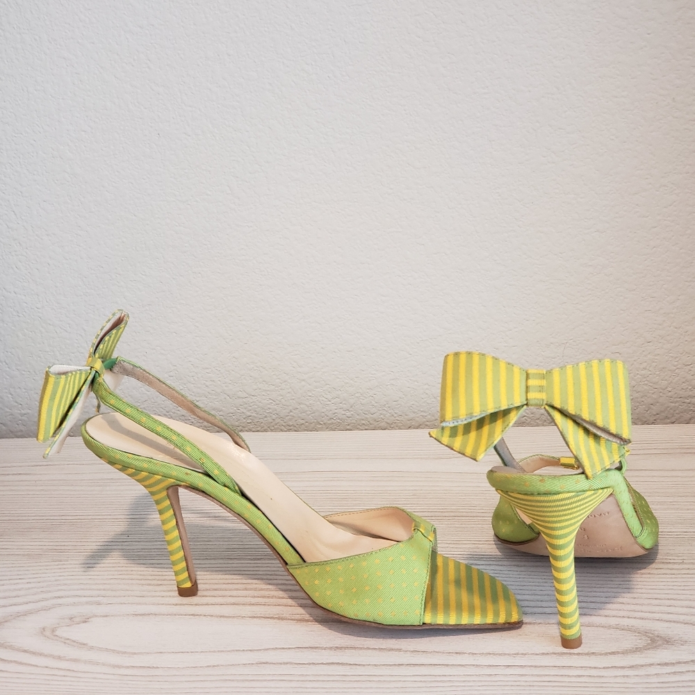 KATE SPADE Size 8 It Girl Sling back High Heels 👠 Bow Green Yellow